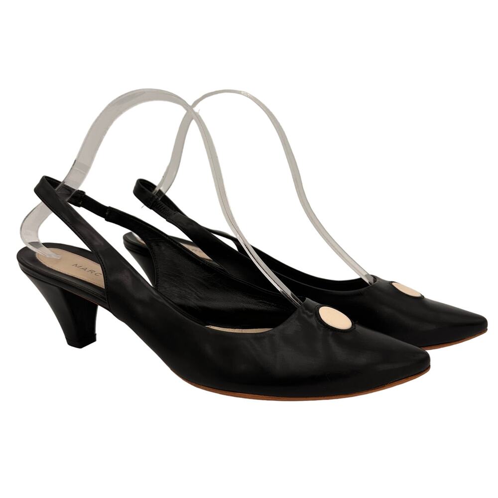 Marc Jacobs Black White Circle Leather Slingback Black Pointed Pumps Size 39.5